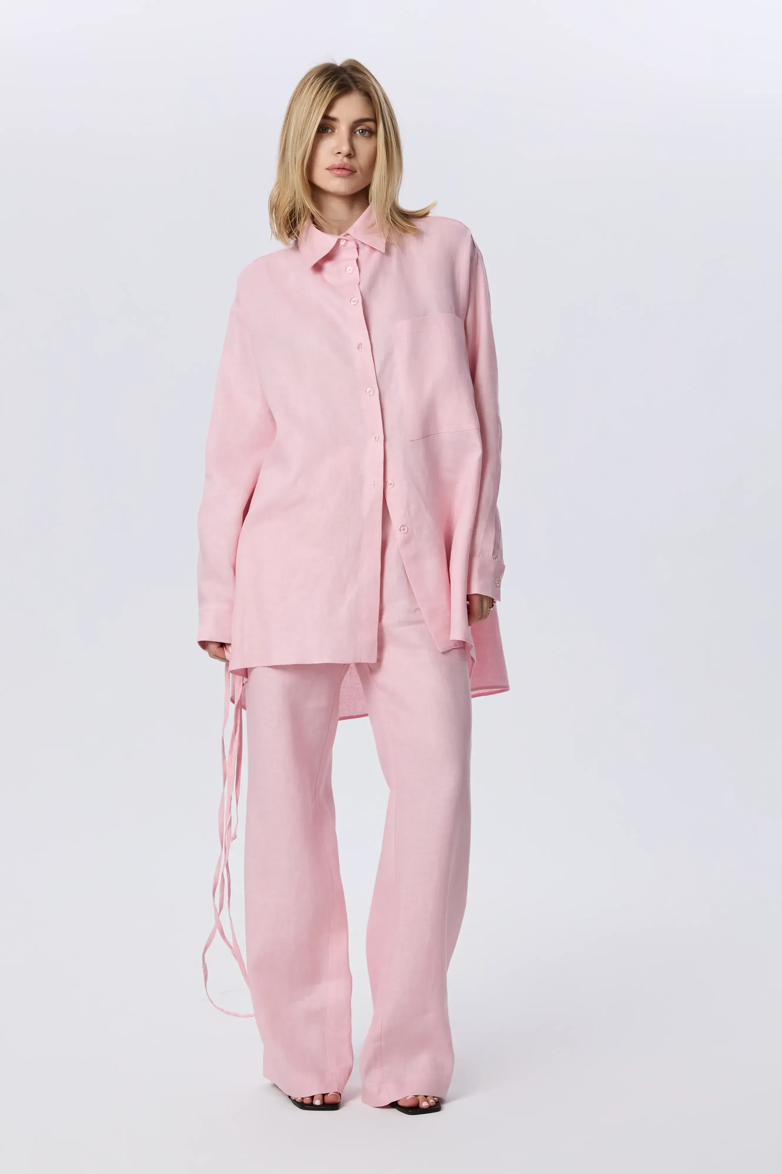 Cămașă lejeră din in roz pudrat image