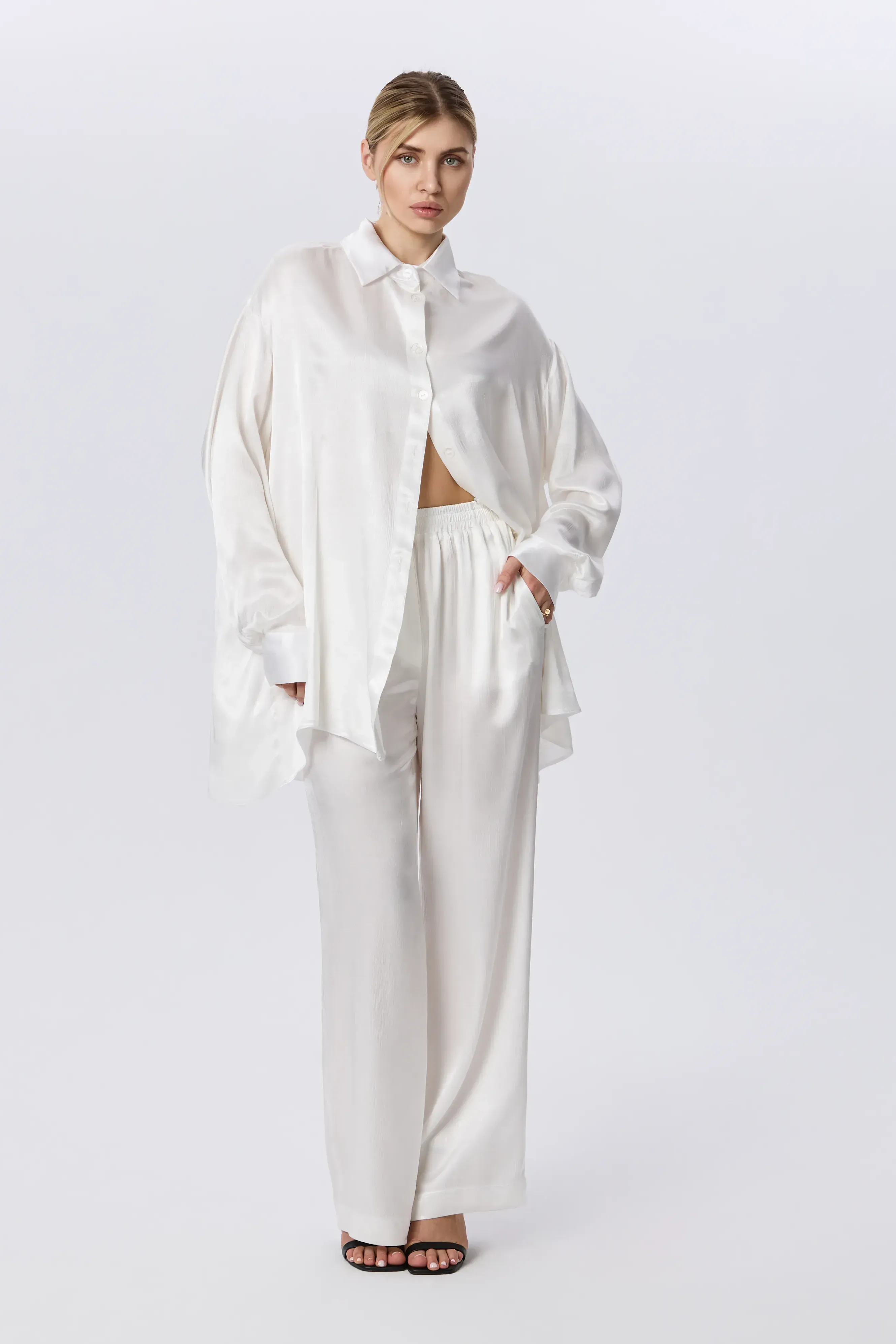 Light shirt from white satin viscose