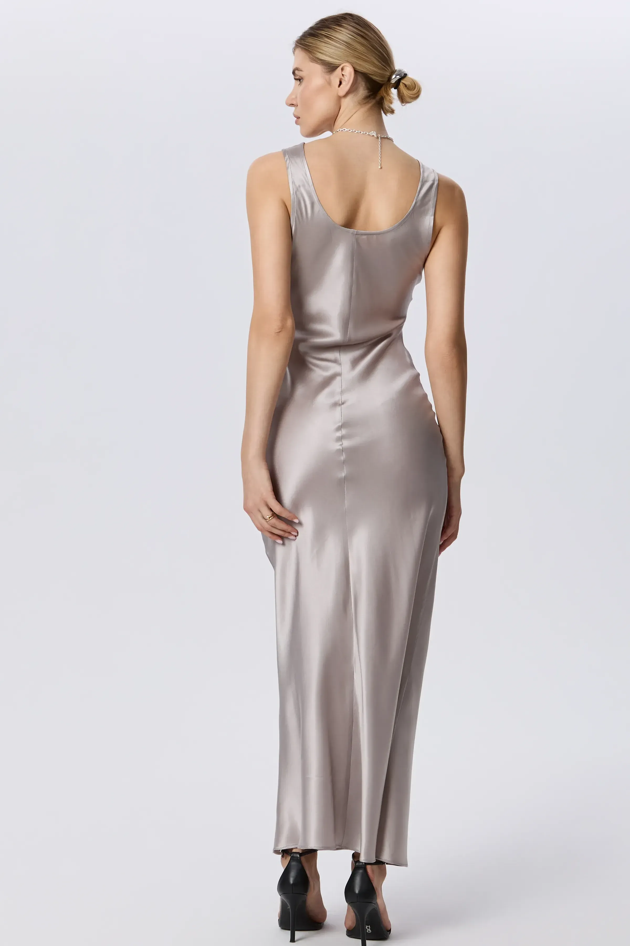 Long silver satin dress