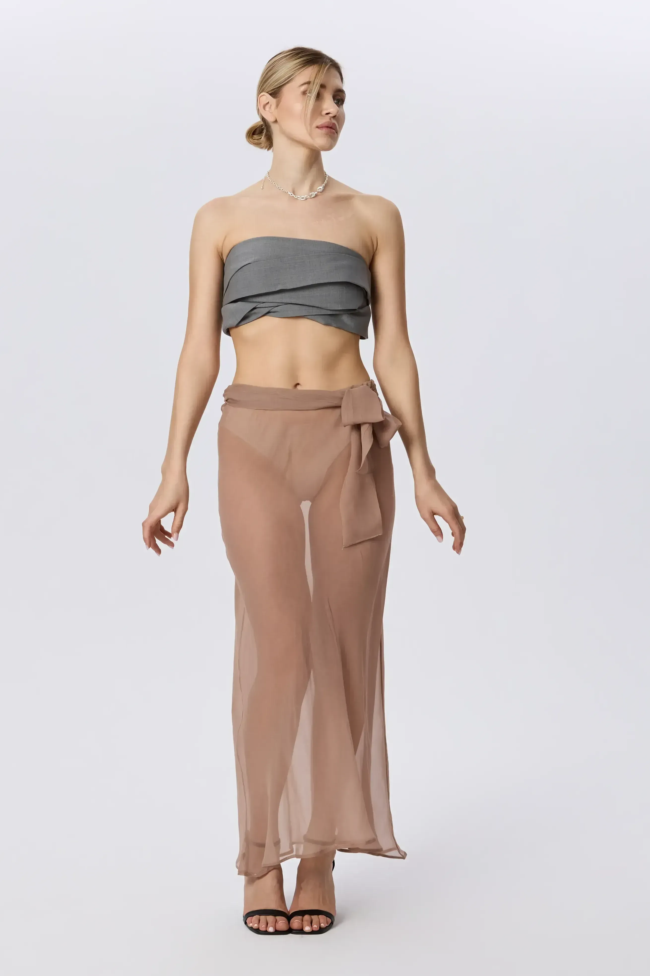 Fustă lungă din mătase naturală nude