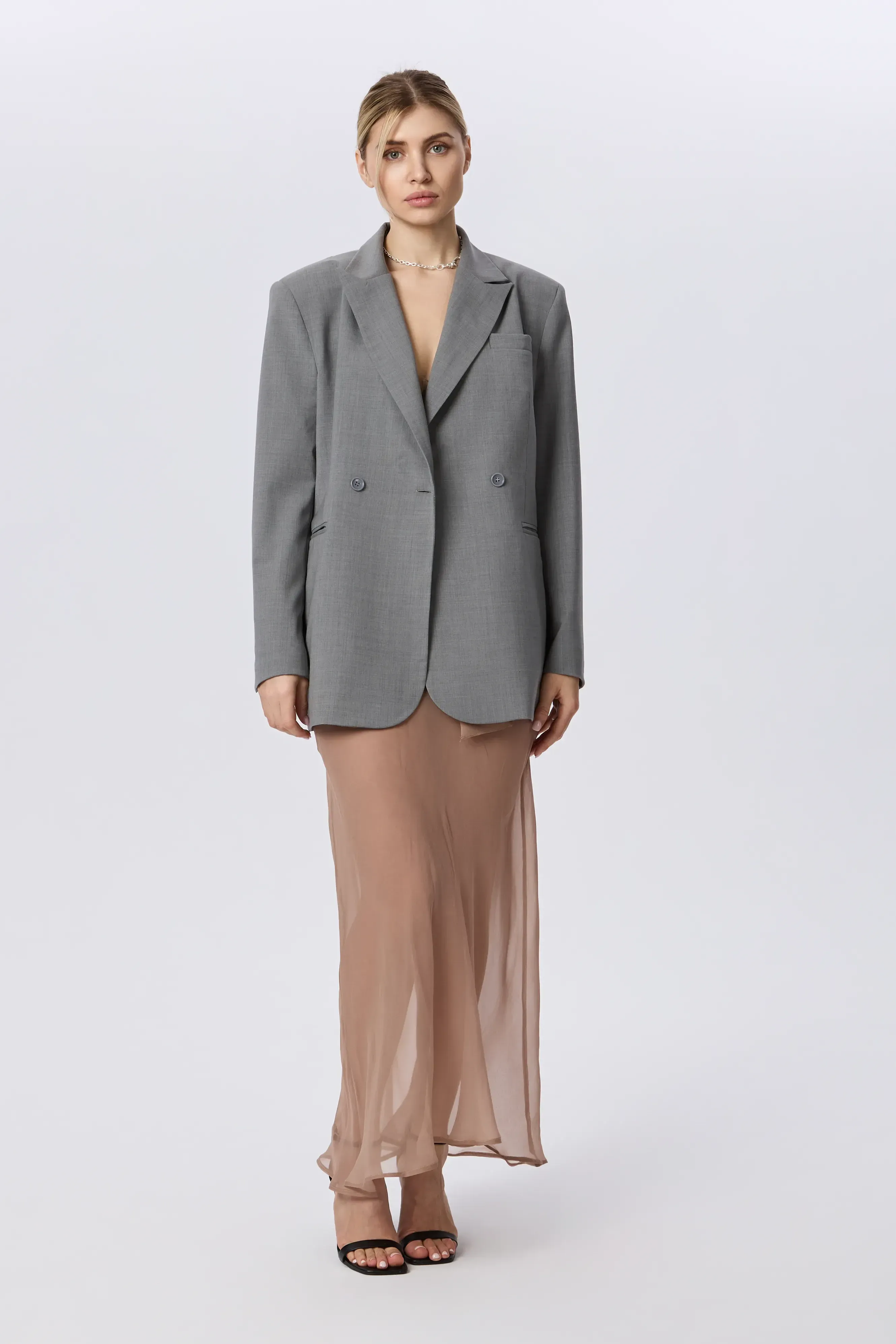 Fustă lungă din mătase naturală nude