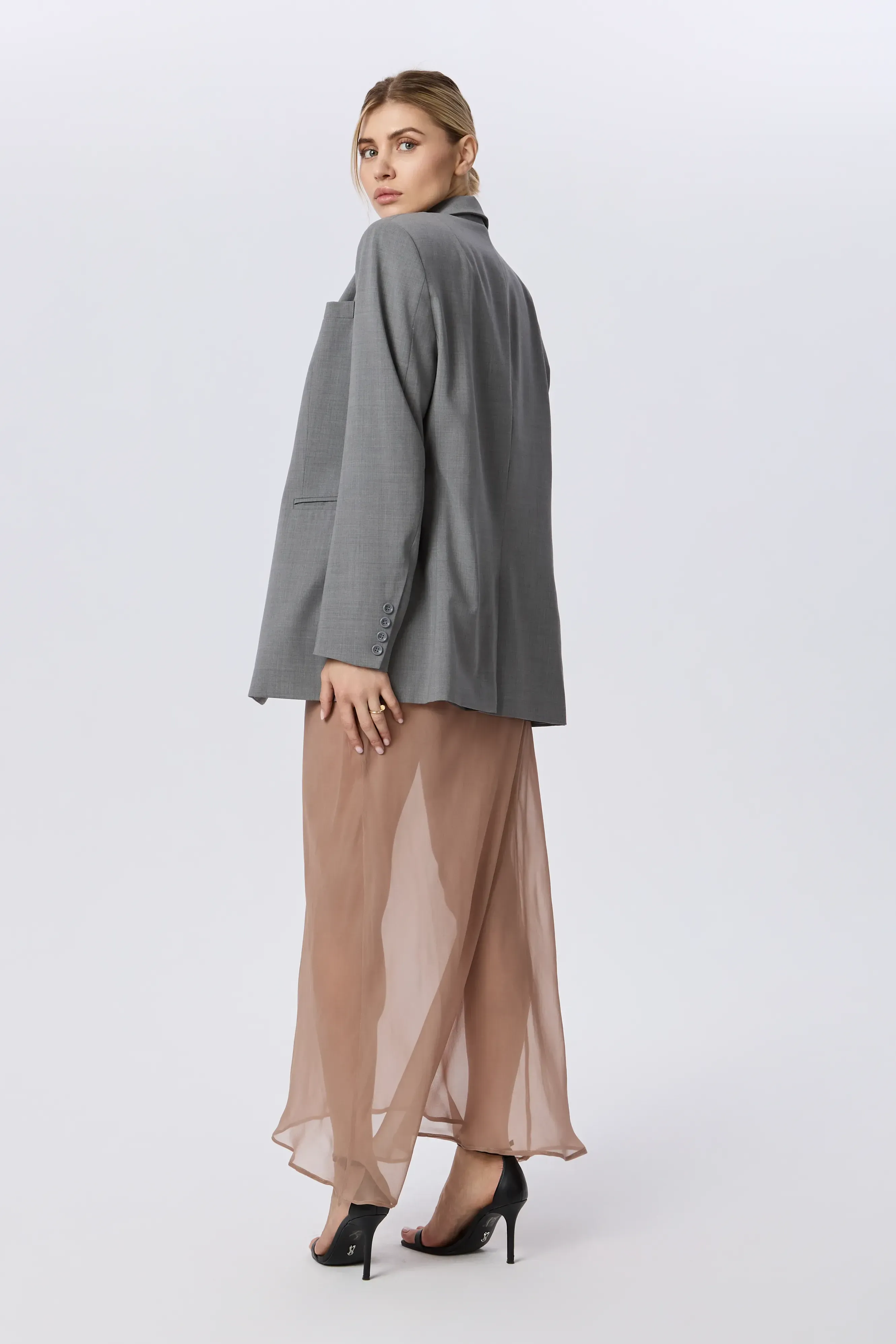 Fustă lungă din mătase naturală nude