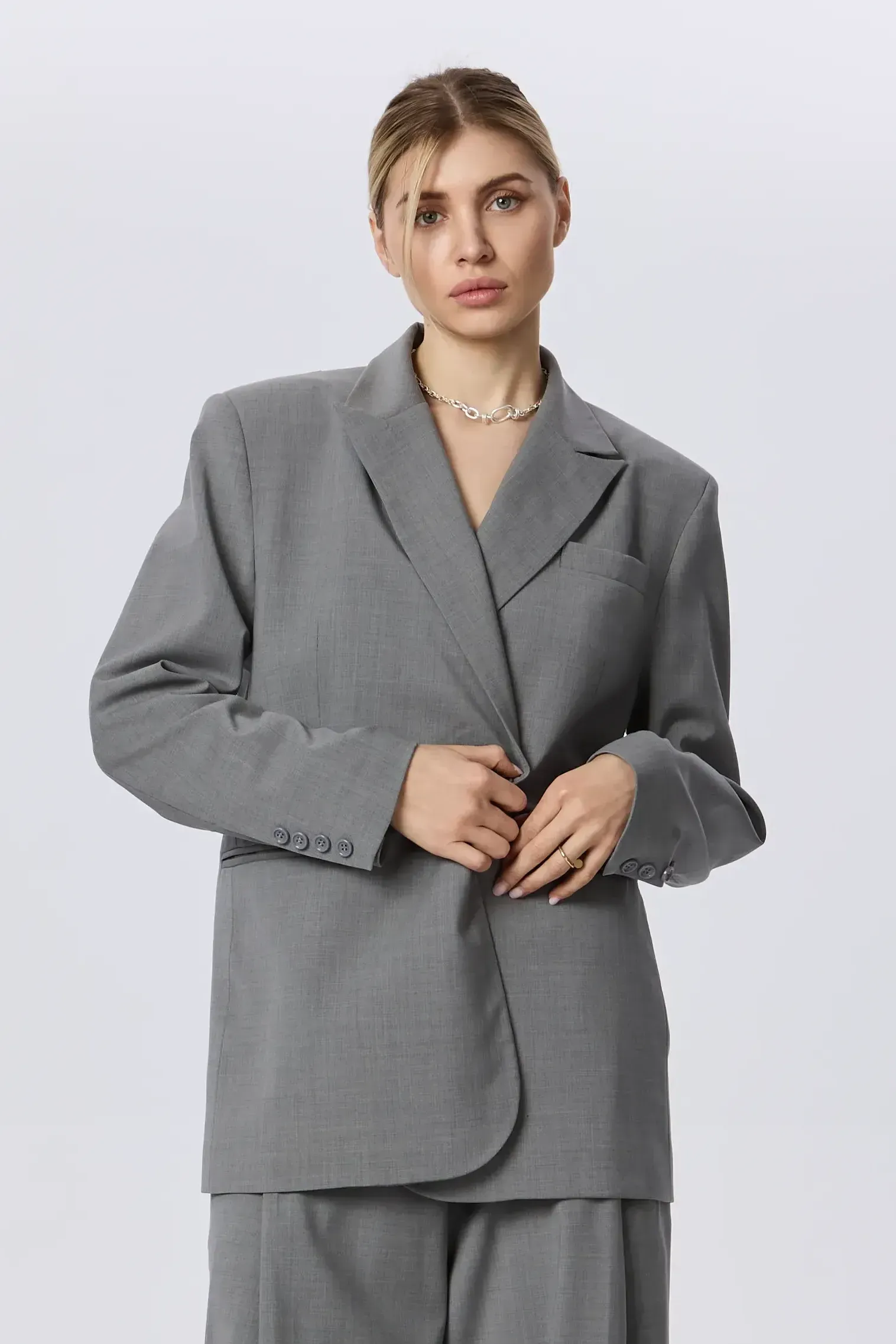 Sacou masculin oversized gri din lână